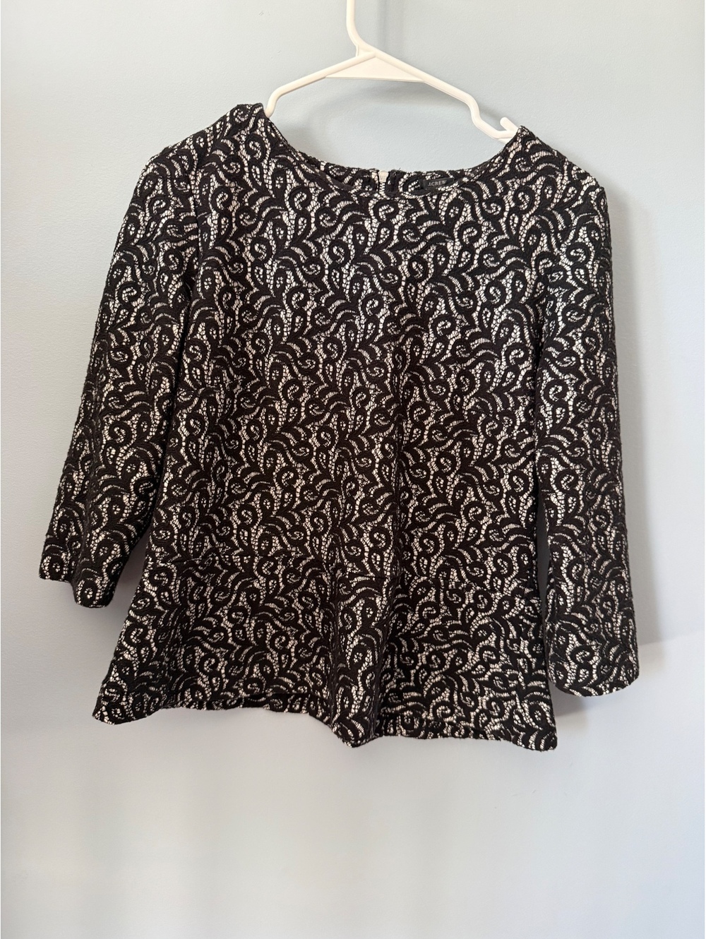 J.Crew Women's Black and White Lace peplum Long Sleeve Top Size Small